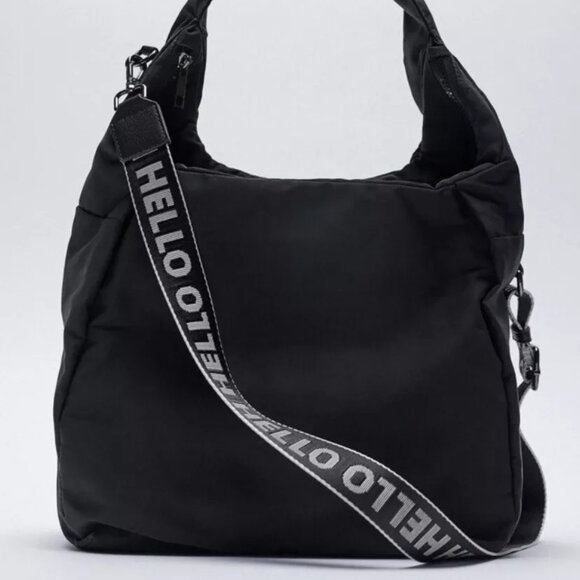 Zara Nylon Tote Bag With Text Detail - Picture 2 of 11